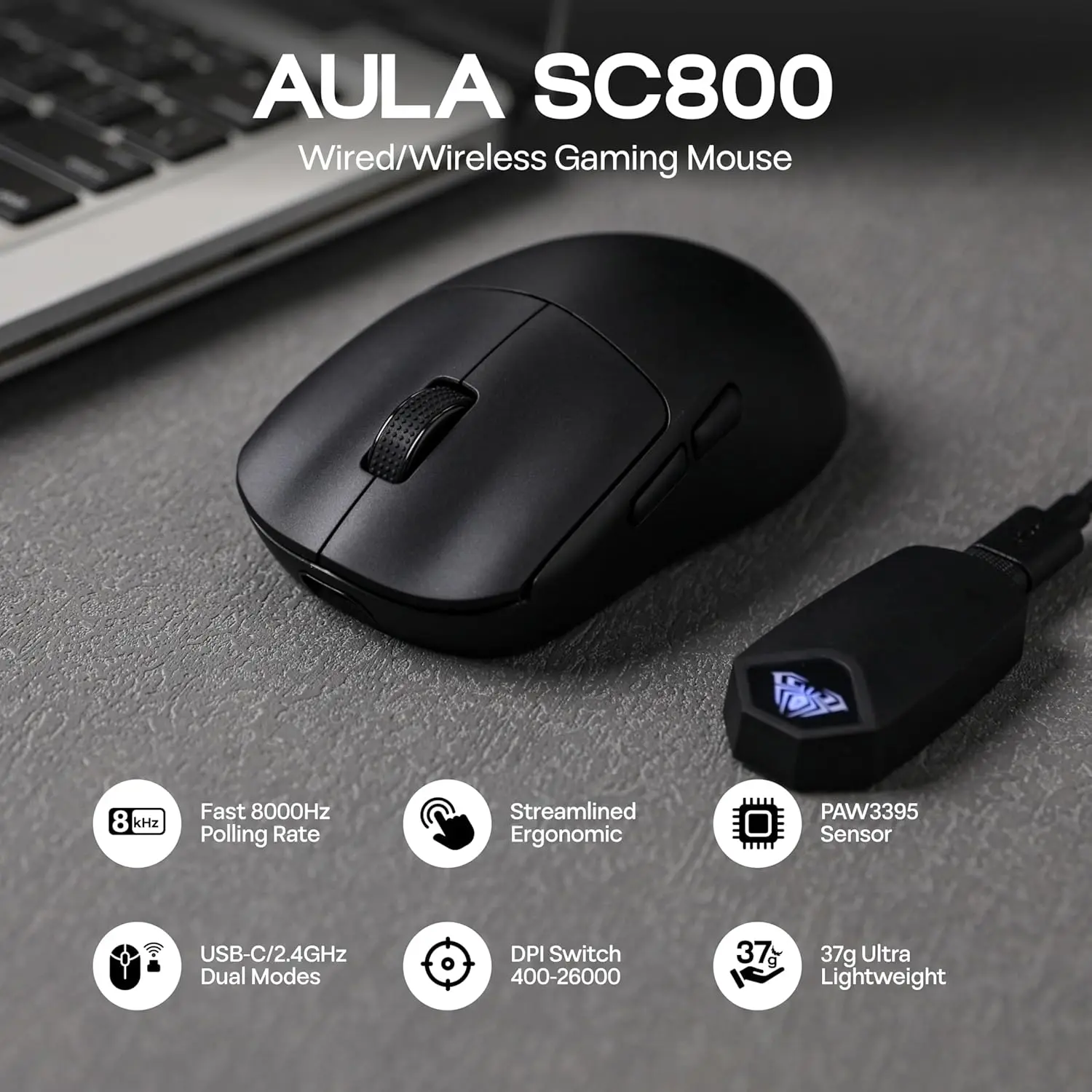 AULA SC800 Gaming Mouse USB-C  - Esports Gaming Mouse Wireless のレビューと価格