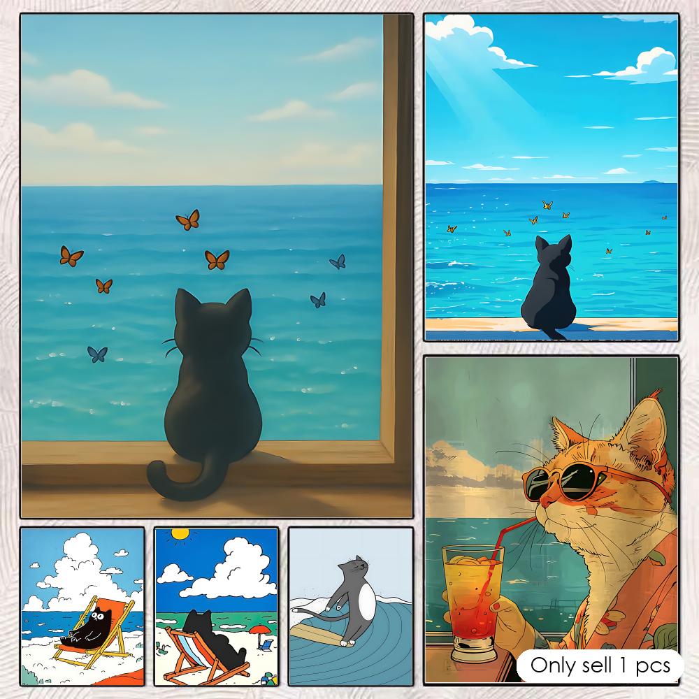 Cat on Beach Poster Wall Art R - Esports Gaming Wallpaper のレビューと価格