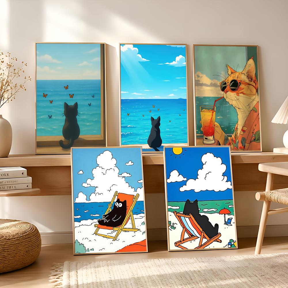 Cat on Beach Poster Wall Art R - Esports Gaming Wallpaper のレビューと価格